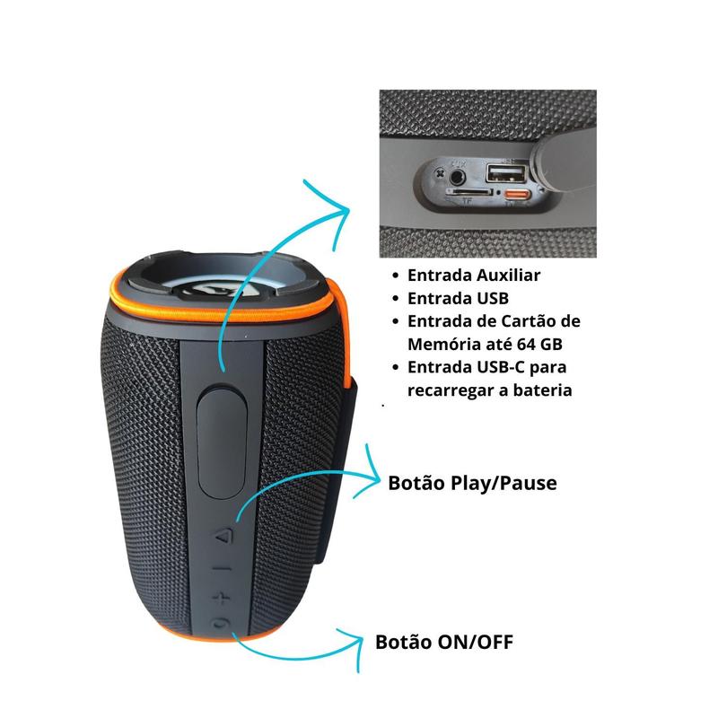Caixa de Som Alto Falante Portátil Bluetooth 20W TN34 Waterproof
